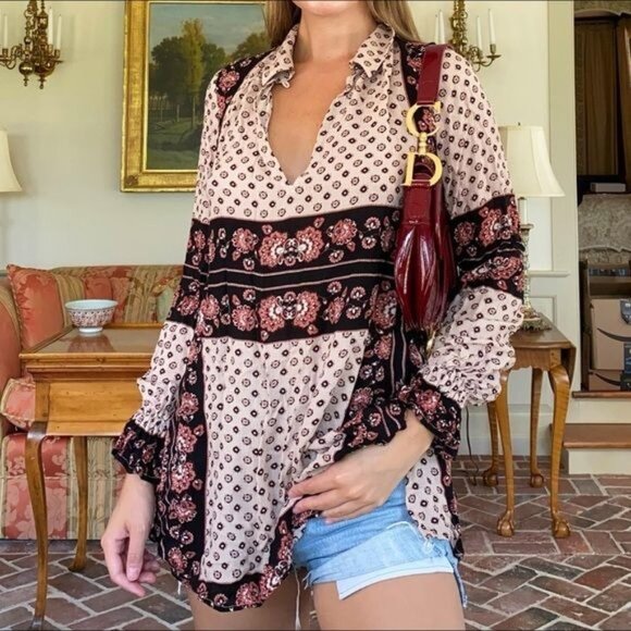 Free People Relaxed Fit Printed Boho Blouse - Picture 15 of 16